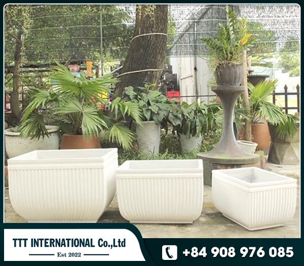 Luxury Rectangle striped white cement concrete planter